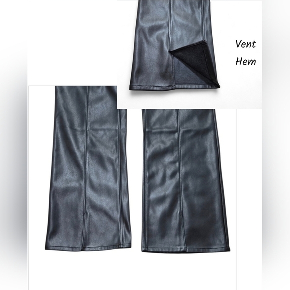 High Rise Faux Leather Bootcut Pants 31 Vent Slit Hem Modern Chic Night Out - Picture 8 of 16